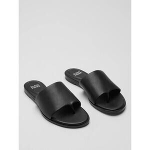 EILEEN FISHER Black Edge Leather Low Block Heel Thong Slip-On Slide Sandals 8.5